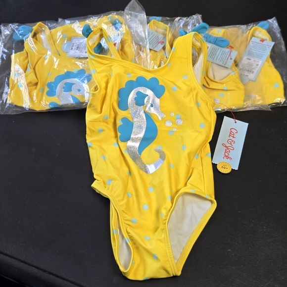 (5) 18M Bundle Seahorse Swimsuit Yellow Polka Dot One Piece Girls. NEW. SPF50. - Picture 1 of 2